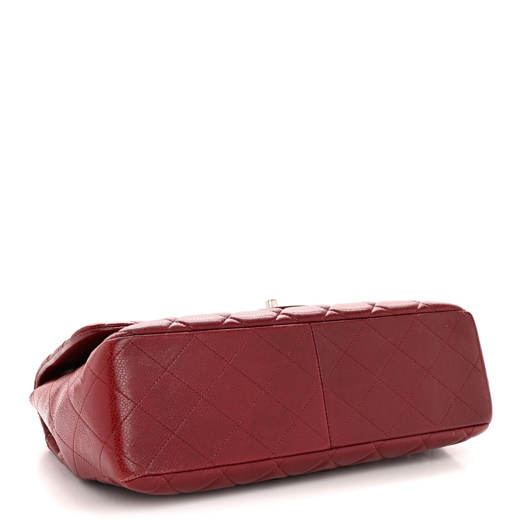 Caviar Quilted Jumbo Double Flap Dark Red wholesalehk.shop