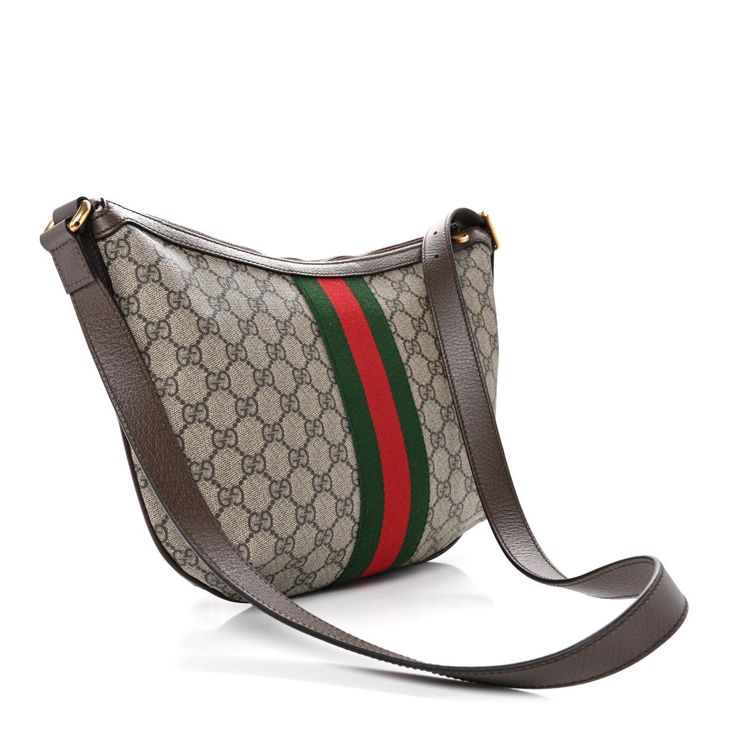 GG Supreme Monogram Web Small Ophidia Half Moon Hobo Brown wholesalehk.shop