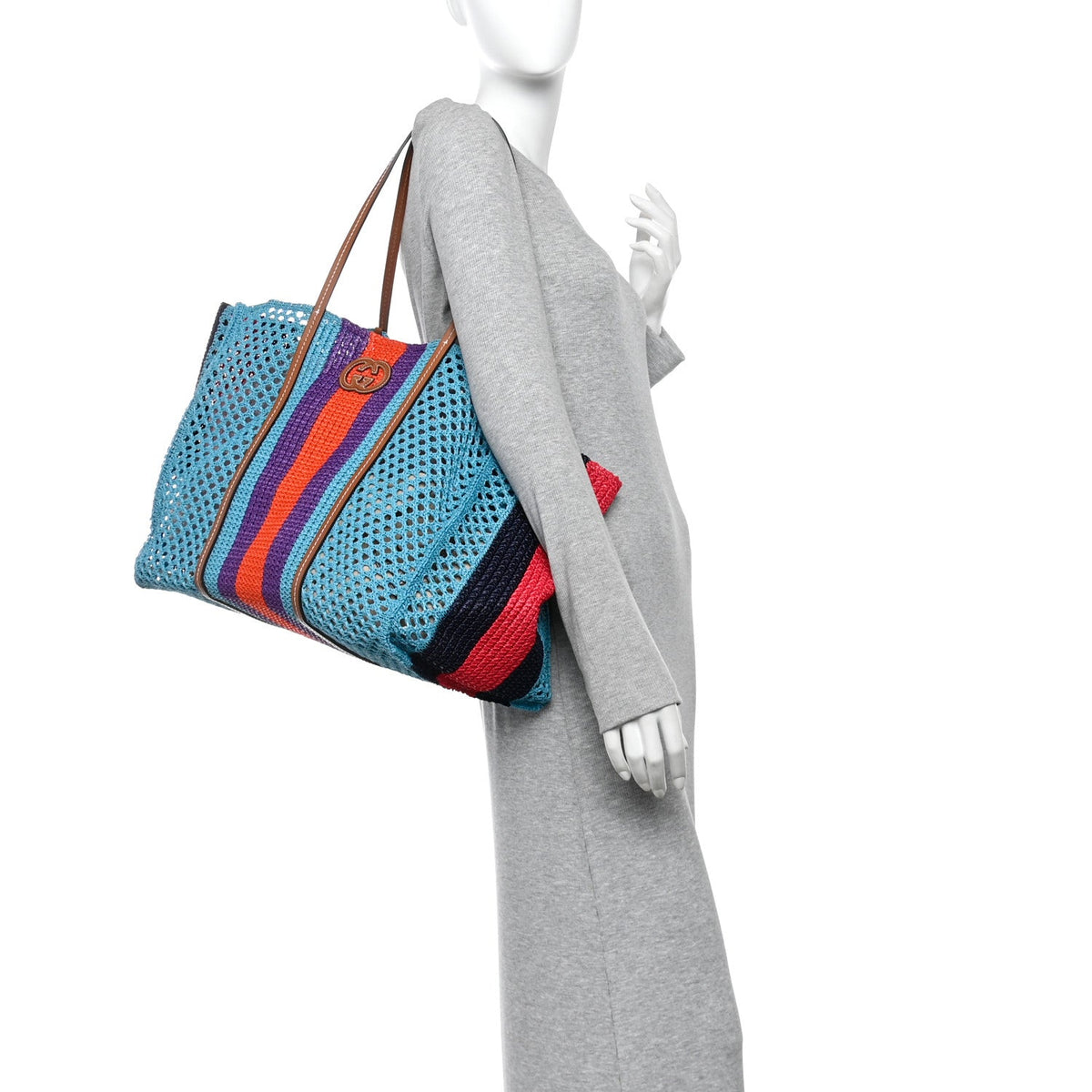 Raffia Web Woven Interlocking G Tote Blue Multicolor wholesalehk.shop