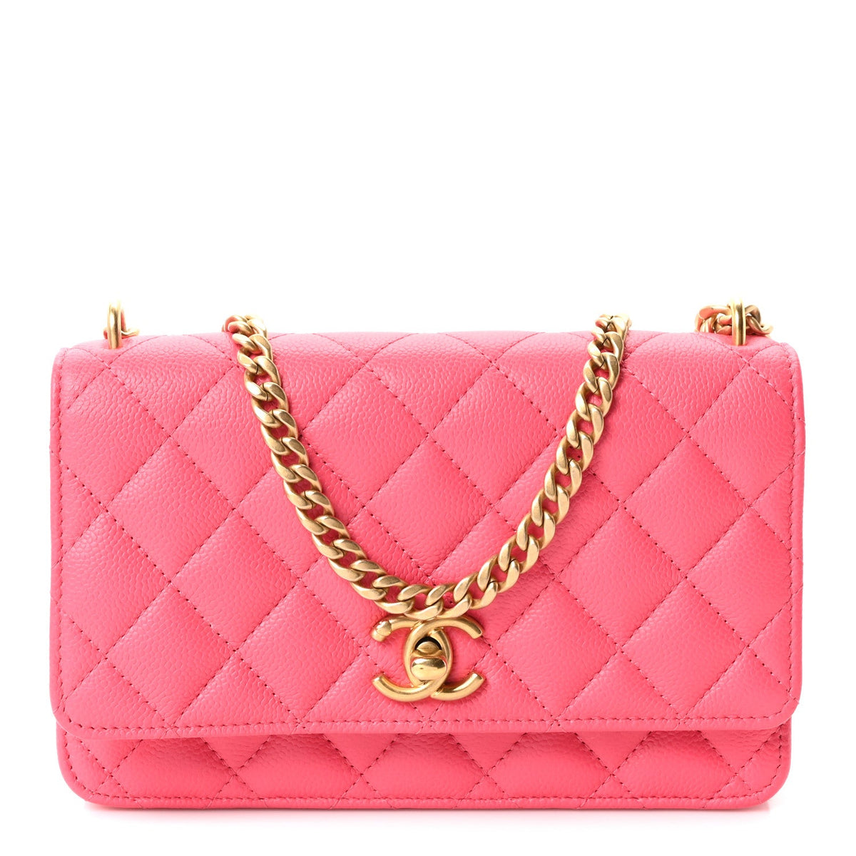 Caviar Quilted Sweetheart Wallet On Chain WOC Fuchsia wholesalehk.shop