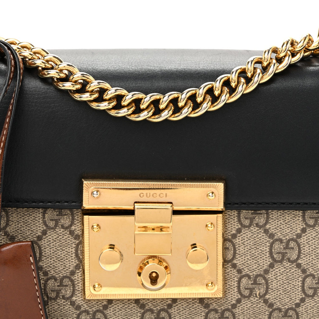 GG Supreme Monogram Calfskin Small Padlock Shoulder Bag Beige Black Cuir £¨ Direct shipment via from wholesalehk.shop