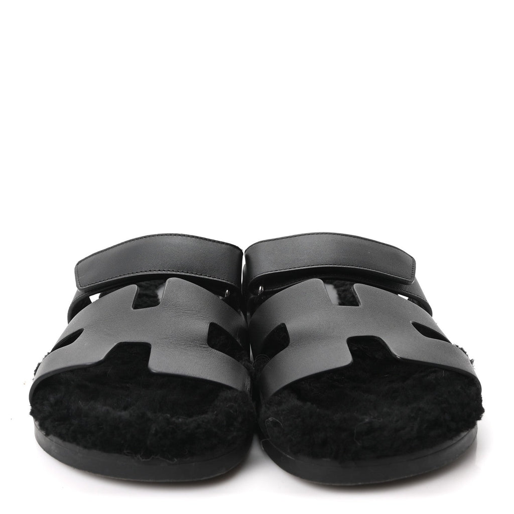 Calfskin Woolskin Womens Chypre Sandals 39 Black wholesalehk.shop