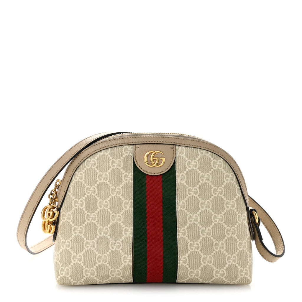 GG Supreme Monogram Textured Dollar Calfskin Web Small Ophidia Dome Shoulder Beige Mystic White Oatmeal wholesalehk.shop