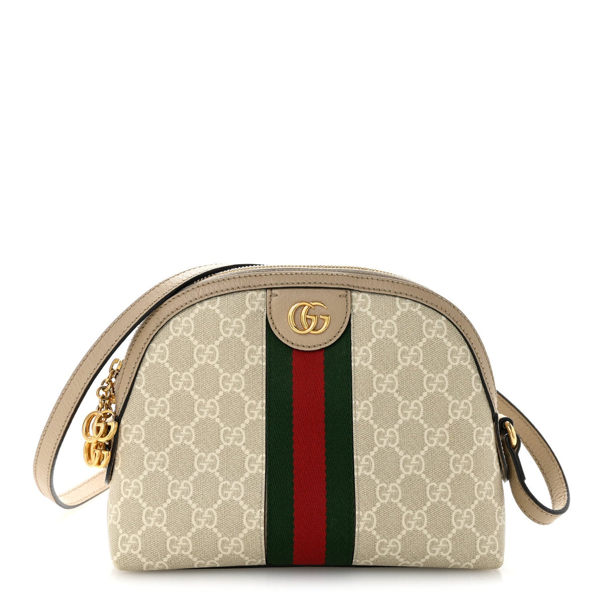 GG Supreme Monogram Textured Dollar Calfskin Web Small Ophidia Dome Shoulder Beige Mystic White Oatmeal wholesalehk.shop