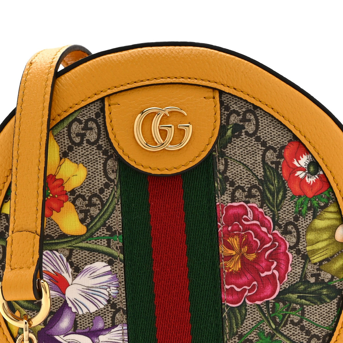 GG Supreme Monogram Flora Web Mini Ophidia Round Shoulder Bag Beige Multicolor Crop wholesalehk.shop