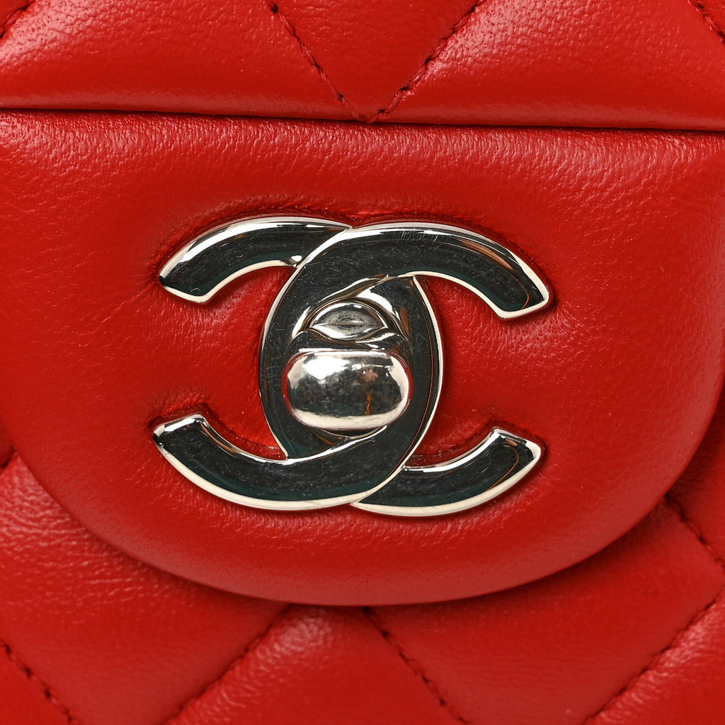Lambskin Quilted Medium Double Flap Red wholesalehk.shop
