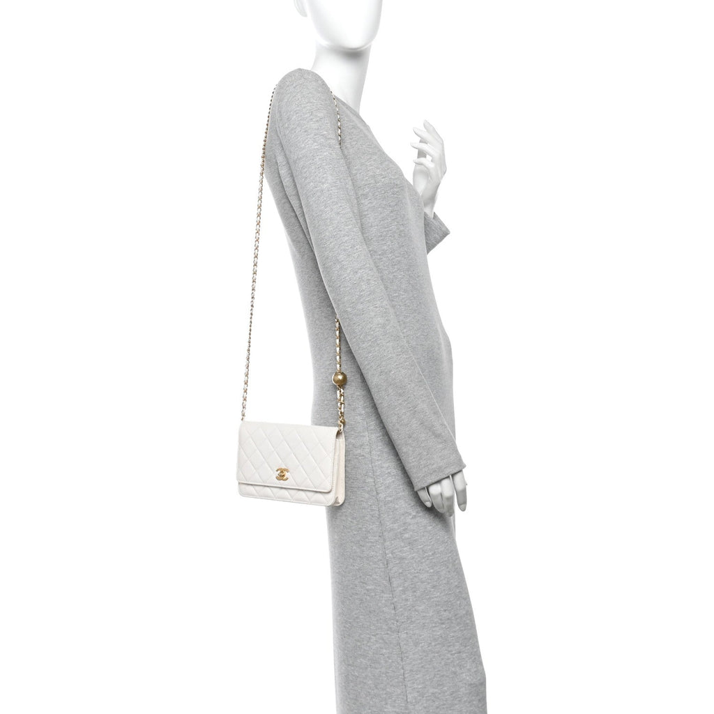 Lambskin Quilted CC Pearl Crush Wallet on Chain WOC White wholesalehk.shop