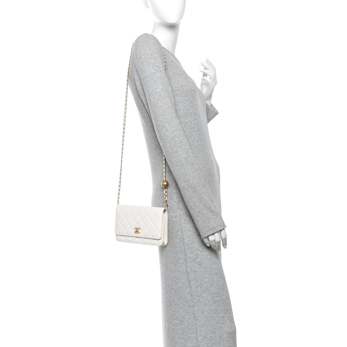 Lambskin Quilted CC Pearl Crush Wallet on Chain WOC White wholesalehk.shop