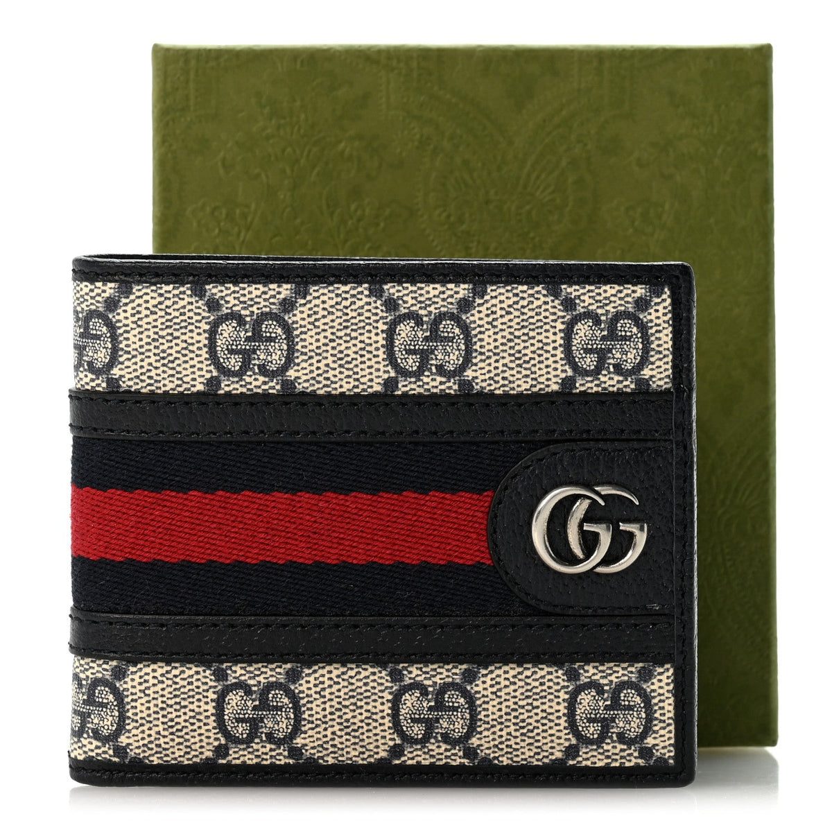 GG Supreme Monogram Web Mens Ophidia Bi-Fold Coin Wallet Beige Blue wholesalehk.shop