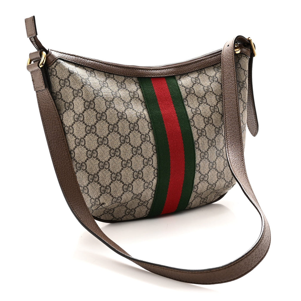 GG Supreme Monogram Web Small Ophidia Half Moon Hobo Brown wholesalehk.shop