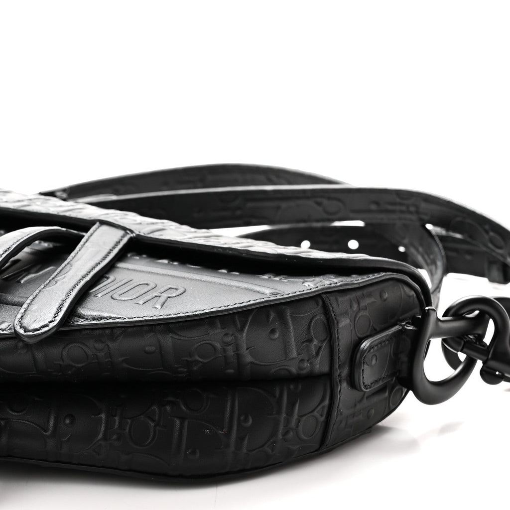 Calfskin Embossed Oblique Saddle Bag With Strap Black wholesalehk.shop