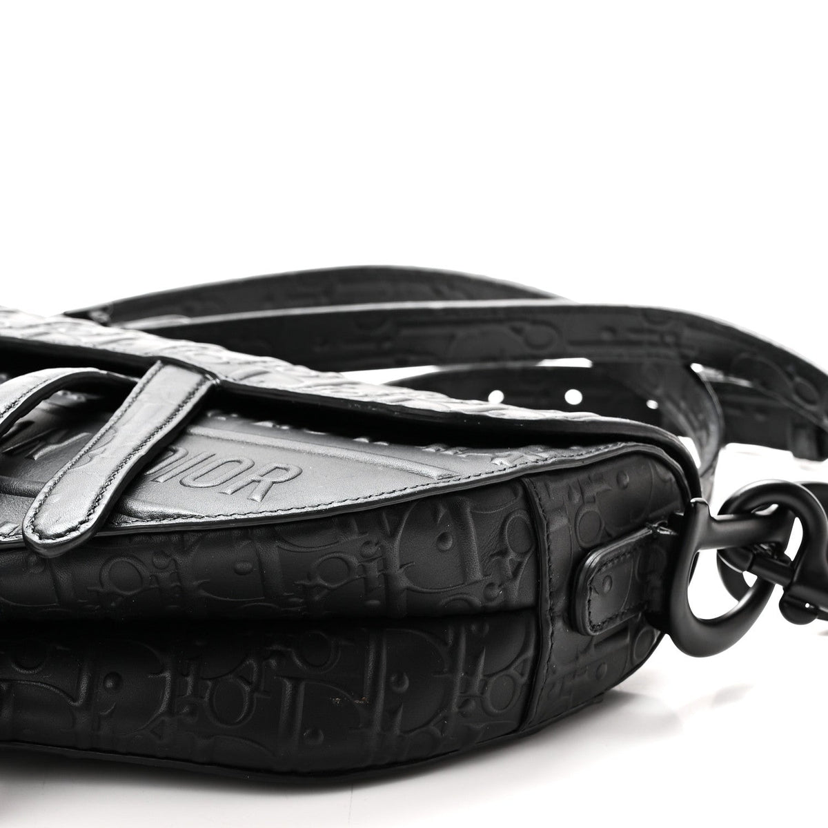 Calfskin Embossed Oblique Saddle Bag With Strap Black wholesalehk.shop