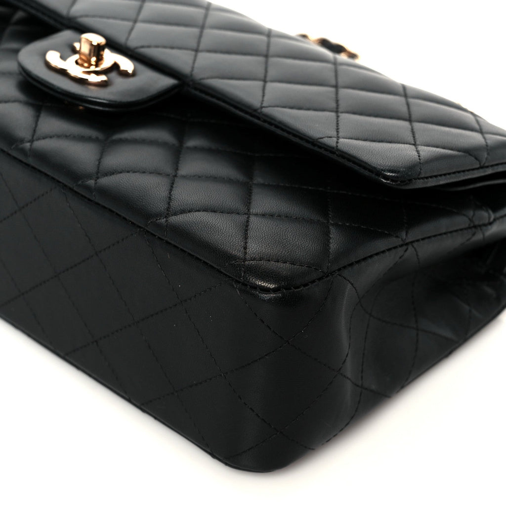 Lambskin Quilted Medium Double Flap Black wholesalehk.shop