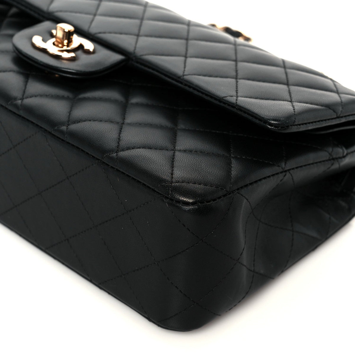 Lambskin Quilted Medium Double Flap Black wholesalehk.shop