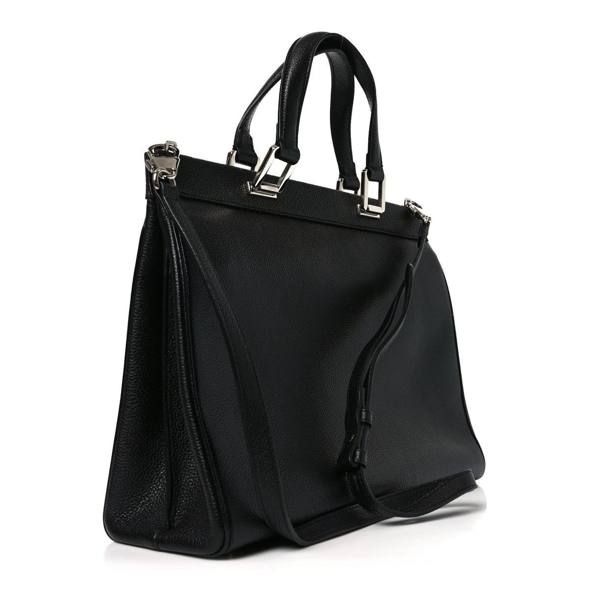 Grainy Calfskin Medium Zumi Top Handle Bag Black wholesalehk.shop