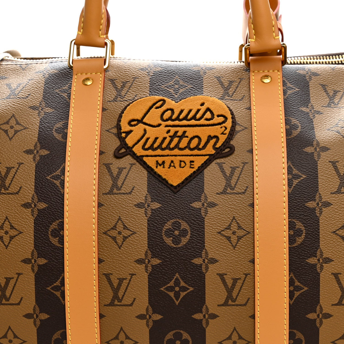 X NIGO Reverse Monogram Stripe Keepall Bandouliere 50 Brown wholesalehk.shop
