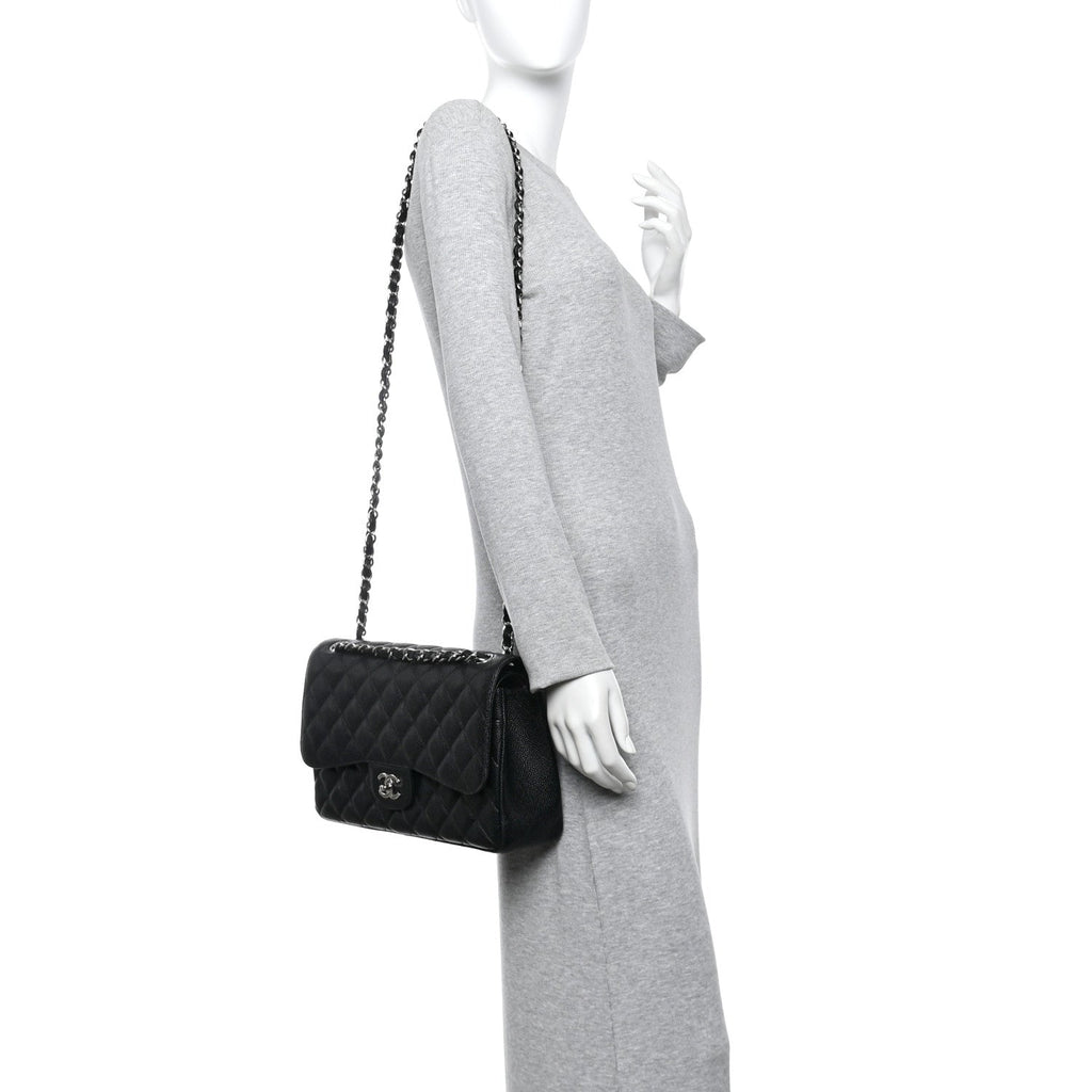 Caviar Quilted Jumbo Double Flap Black wholesalehk.shop