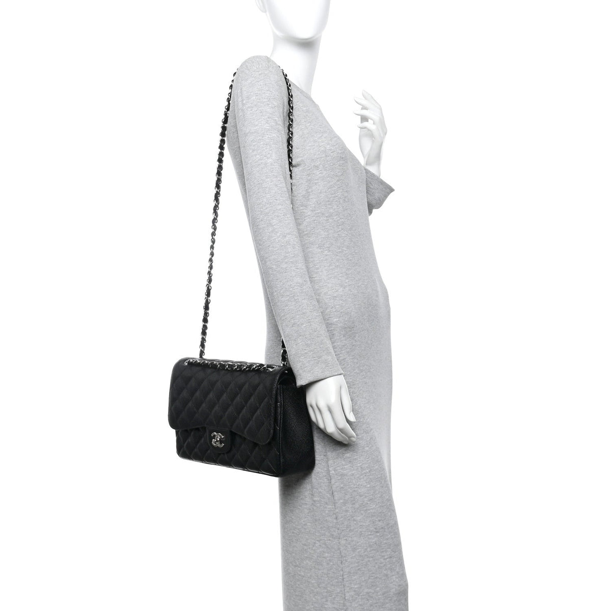 Caviar Quilted Jumbo Double Flap Black wholesalehk.shop