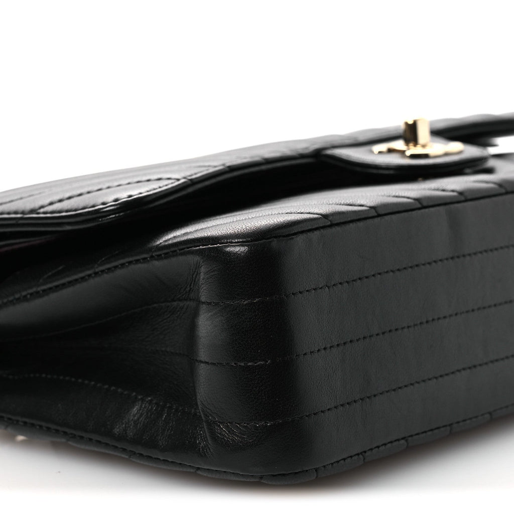 Lambskin Chevron Quilted Medium Double Flap Black wholesalehk.shop