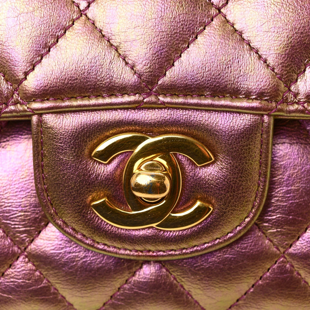 Iridescent Lambskin Quilted Medium Double Flap Purple wholesalehk.shop