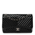 Patent Chevron Quilted Jumbo Double Flap Black wholesalehk.shop