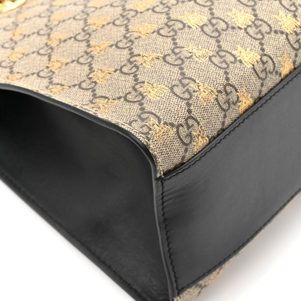 GG Supreme Monogram Bees Medium Padlock Tote Beige Oro Black £¨ Direct shipment via from wholesalehk.shop