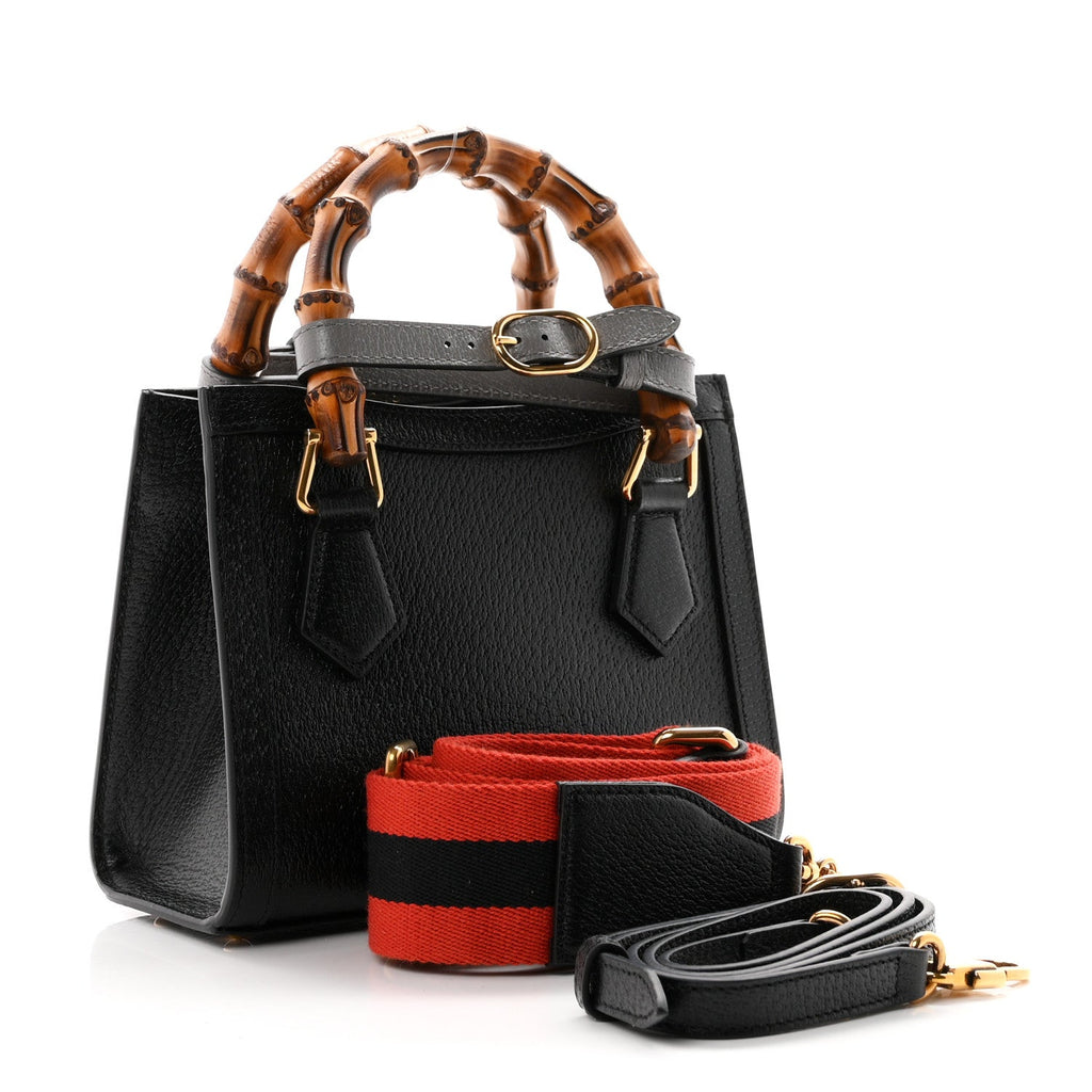 Textured Dollar Calfskin Web Mini Diana Tote Bag Black Dusty Grey wholesalehk.shop