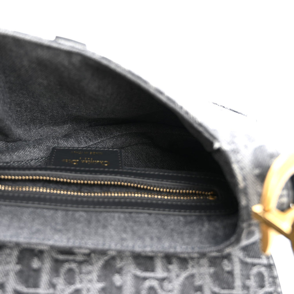 Denim Oblique Jacquard Saddle Bag With Strap Grey wholesalehk.shop