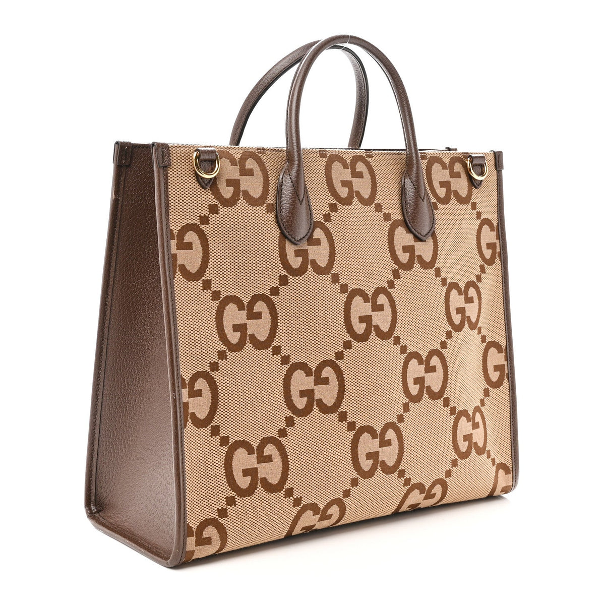Monogram Jumbo GG Textured Dollar Calfskin Web Tote Bag Camel Ebony New Acero wholesalehk.shop