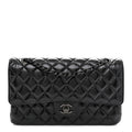 Shiny Crumpled Calfskin Quilted Medium Double Flap So Black wholesalehk.shop
