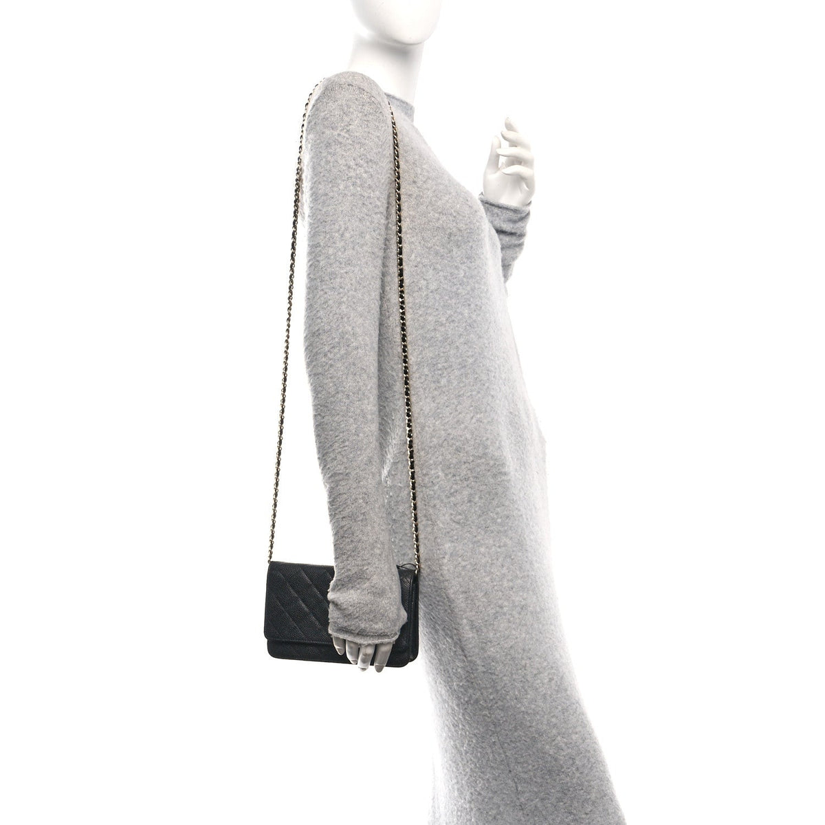 Caviar Quilted Wallet on Chain WOC Black wholesalehk.shop