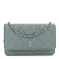 Caviar Quilted Wallet on Chain WOC Light Blue wholesalehk.shop
