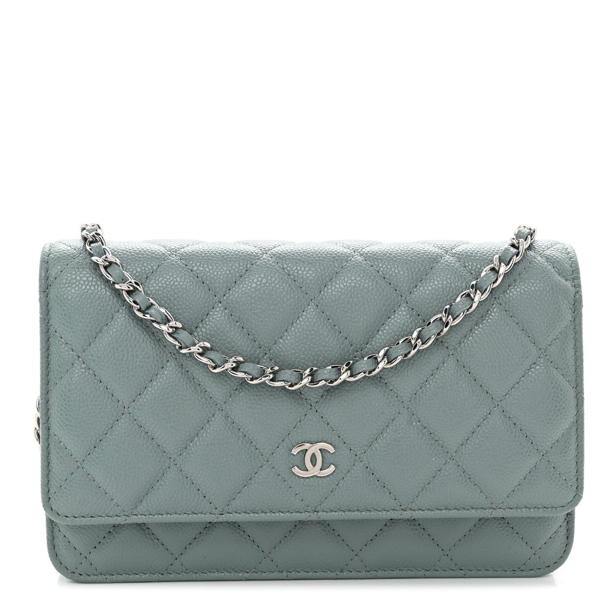 Caviar Quilted Wallet on Chain WOC Light Blue wholesalehk.shop