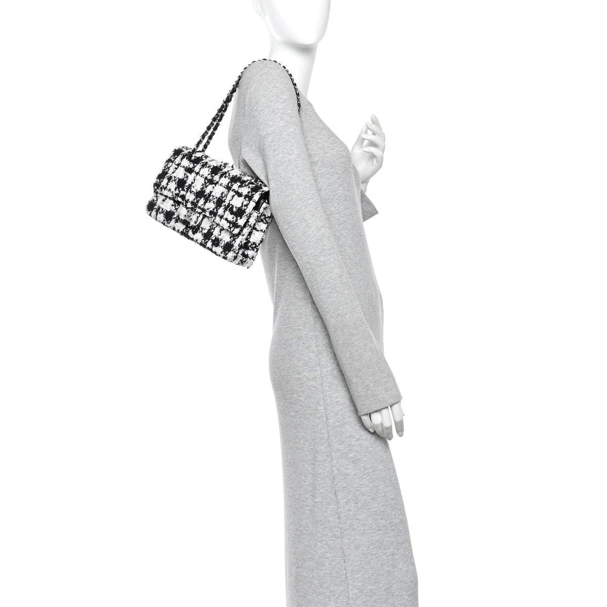 Tweed Sequin Quilted Medium Double Flap Black White wholesalehk.shop