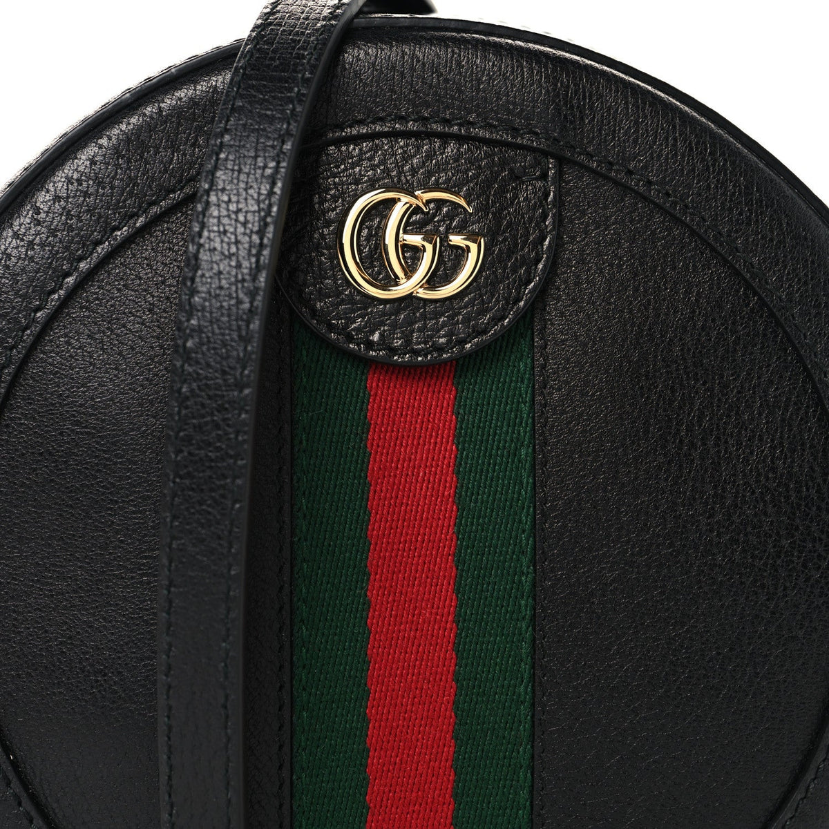 Grained Calfskin Web Mini Ophidia Round Shoulder Bag Black wholesalehk.shop