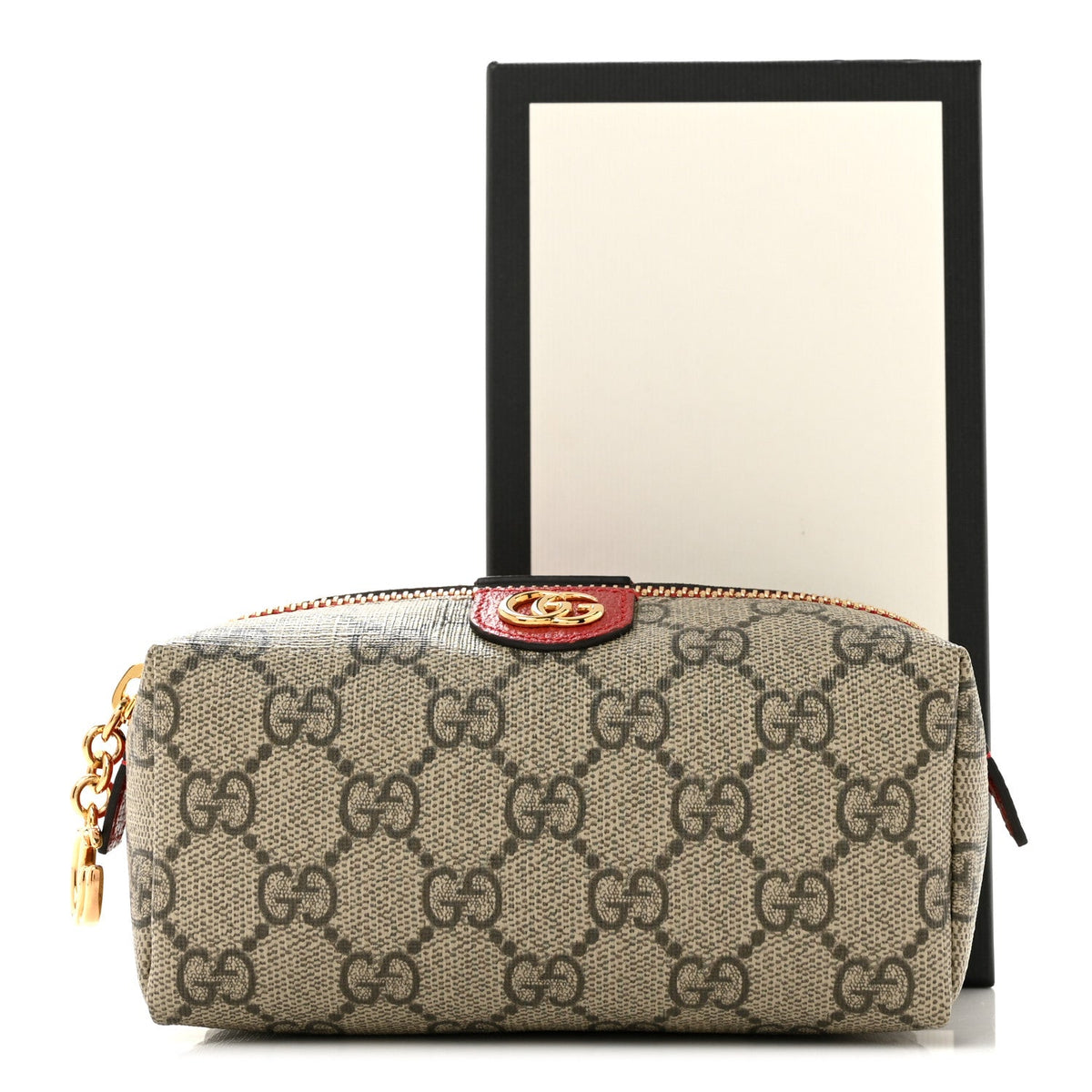 Soft GG Supreme Monogram Calfskin Small Ophidia Cosmetic Case Beige Ebony Hibiscus Red wholesalehk.shop