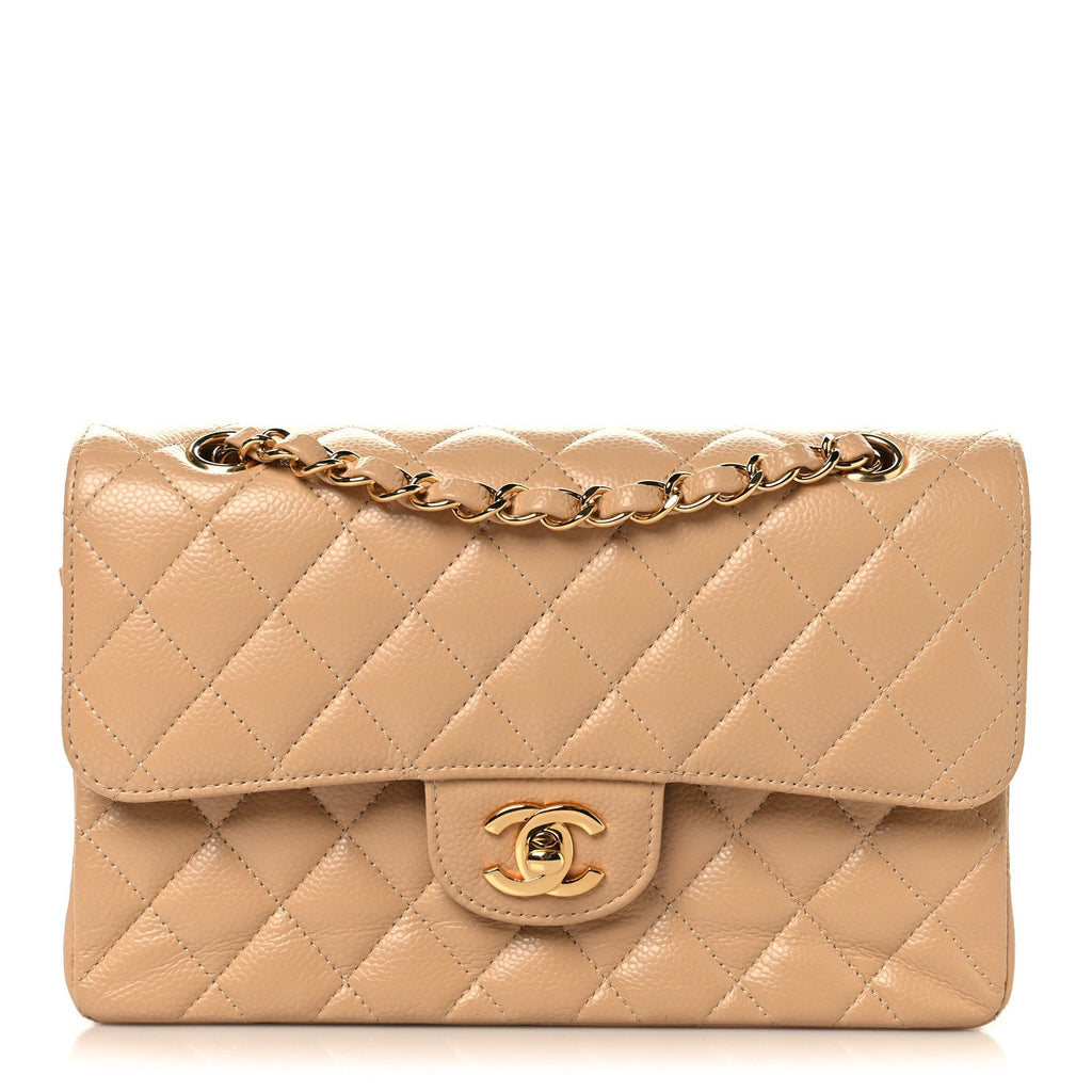 Caviar Quilted Small Double Flap Beige wholesalehk.shop