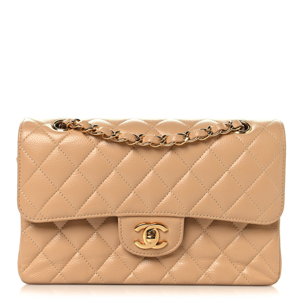 Caviar Quilted Small Double Flap Beige wholesalehk.shop