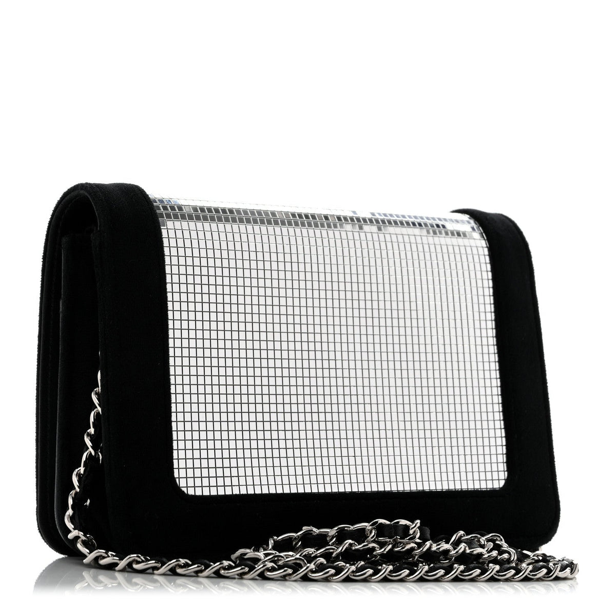 Velvet Mirror Embellished Boy Wallet On Chain WOC Argent wholesalehk.shop