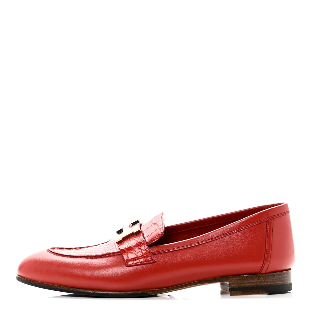 Calfskin Matte Crocodile Womens Paris Loafers 36 Orange Solaire wholesalehk.shop