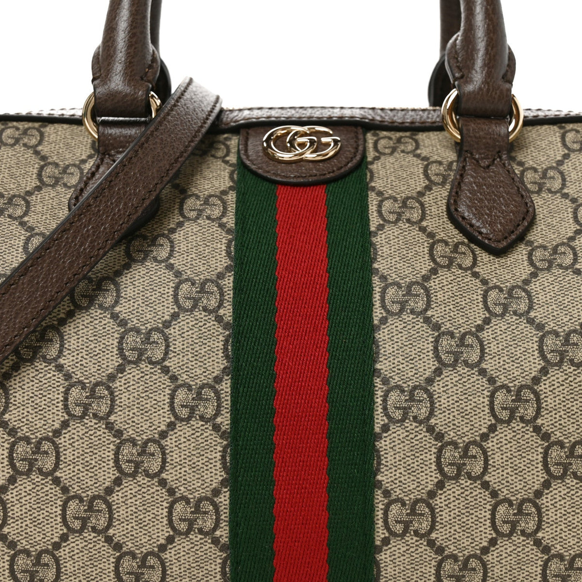 GG Supreme Monogram Web Medium Ophidia Top Handle Bag Beige Dark Brown wholesalehk.shop
