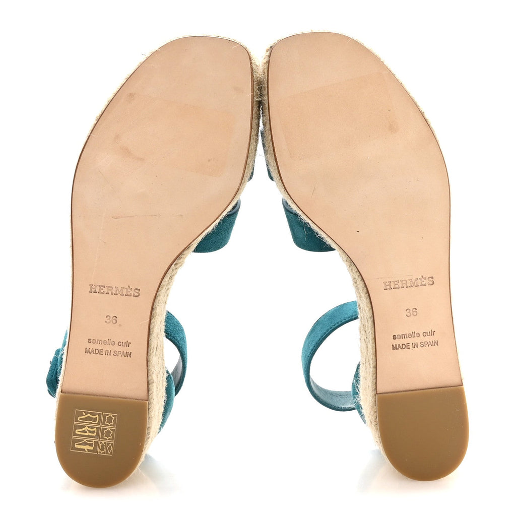 Suede Goatskin Elda Espadrille Wedge Sandals 36 Vert Oxford wholesalehk.shop