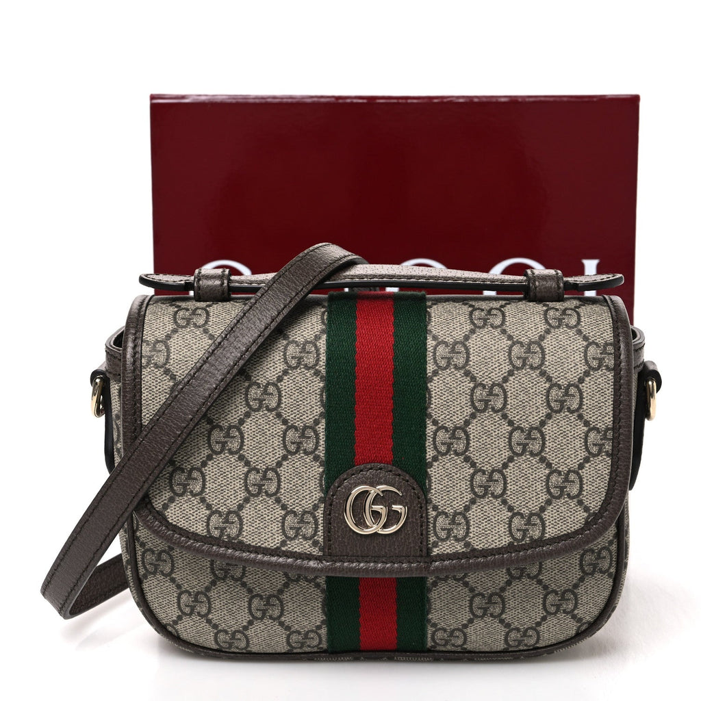 GG Supreme Monogram Textured Dollar Calfskin Small Ophidia Top Handle Shoulder Bag Beige Brown wholesalehk.shop