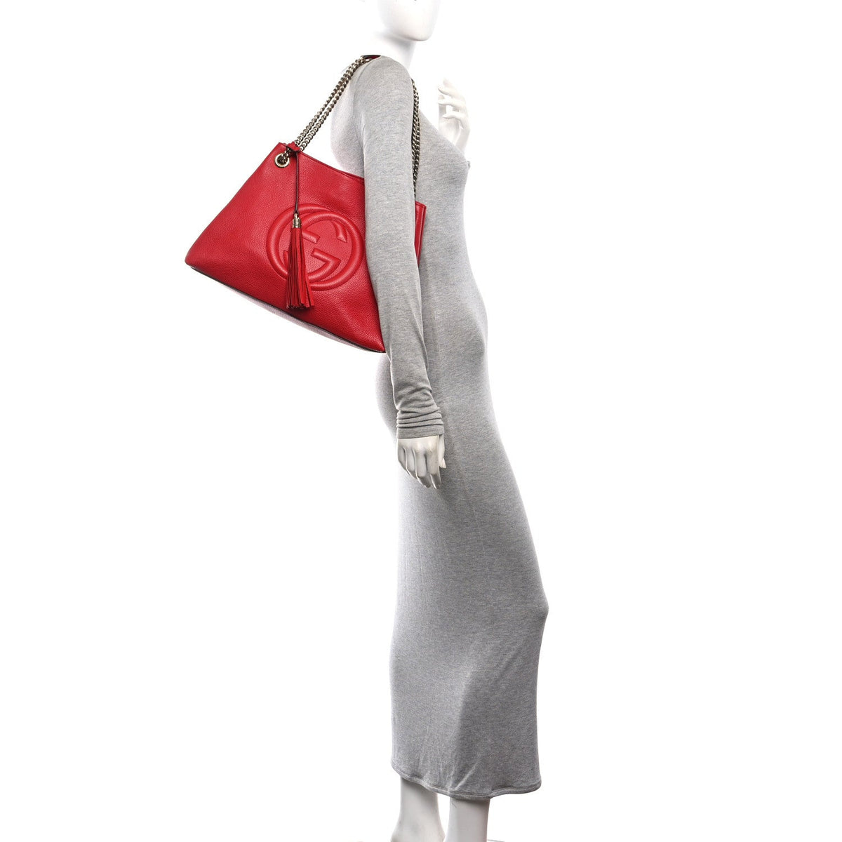 Pebbled Calfskin Medium Soho Chain Shoulder Bag Tabasco Red wholesalehk.shop