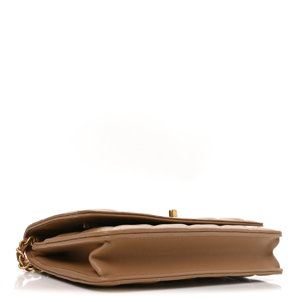 Lambskin Quilted CC Pearl Crush Wallet on Chain WOC Beige wholesalehk.shop