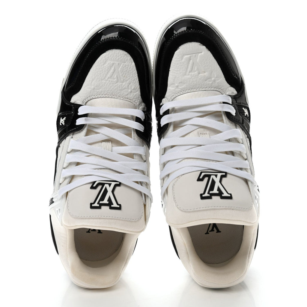 Calfskin Patent Mens LV Trainer Sneakers 9 White Black £¨ Direct shipment via from wholesalehk.shop