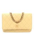 Lambskin Quilted Enamel Wallet On Chain WOC Yellow wholesalehk.shop