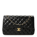 Lambskin Quilted Jumbo Double Flap Black wholesalehk.shop