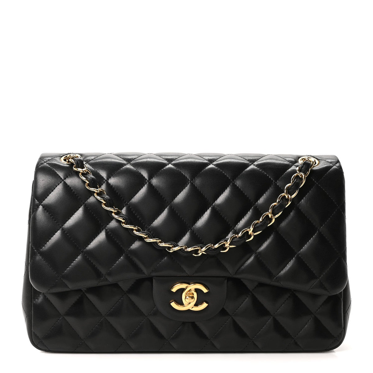 Lambskin Quilted Jumbo Double Flap Black wholesalehk.shop