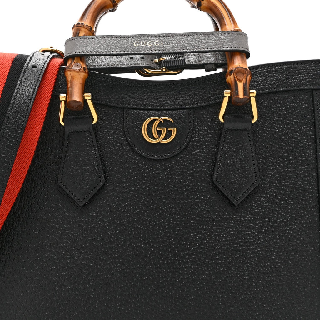 Textured Dollar Calfskin Web Small Diana Tote Bag Black Dusty Grey wholesalehk.shop